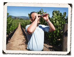 tanjents_napa2 Richard Tiedemann checking grape sugar content at Flora Springs winery.