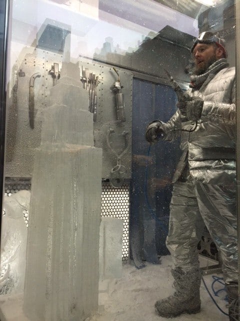 Live Ice Sculpting in Windows at Barneys New York