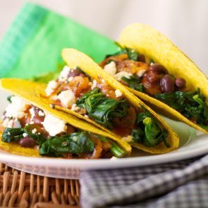 Spinach, Caramelized Onion and Black Bean Tacos