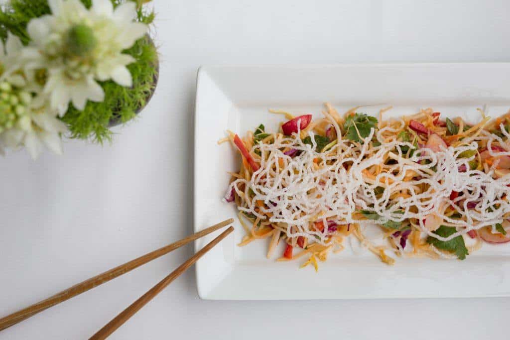 Rice Noodle Salad with Fresh Vegetables and Herbs