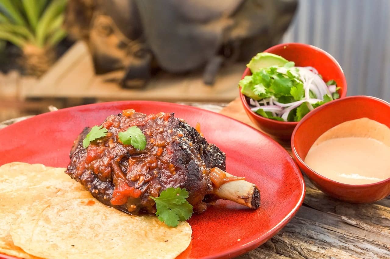 Tejas Rodeo Company's Smoked Beef Rib Tacos with Tomato Poblano Jam
