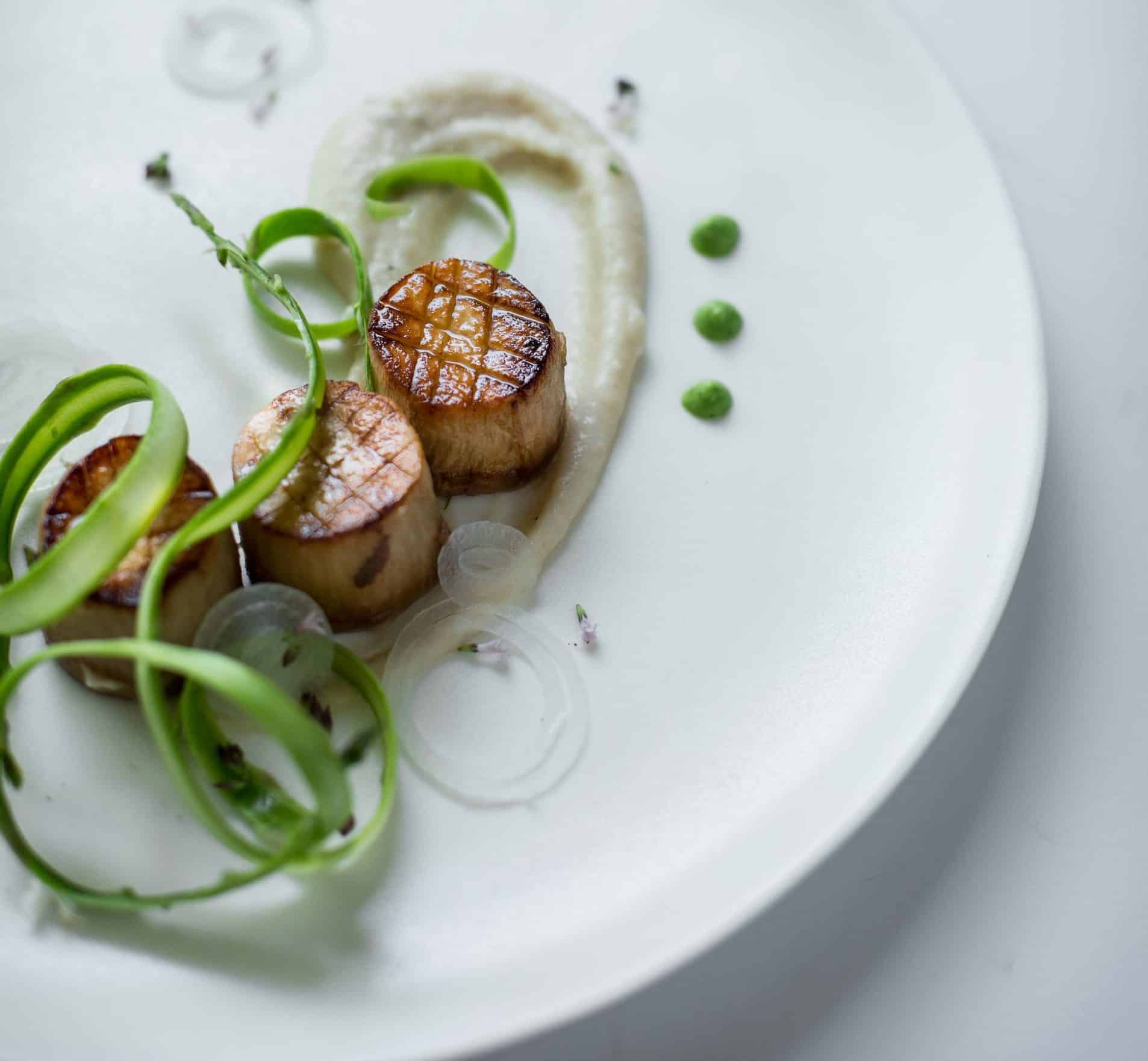 King Oyster Scallops with Shaved Asparagus and Corona Butter