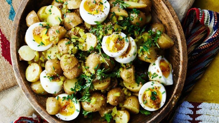 potato salad with 7 minute eggs and mustard vinaigrette 768x432 - 5 Tips for Making Your Best-Ever Potato Salad
