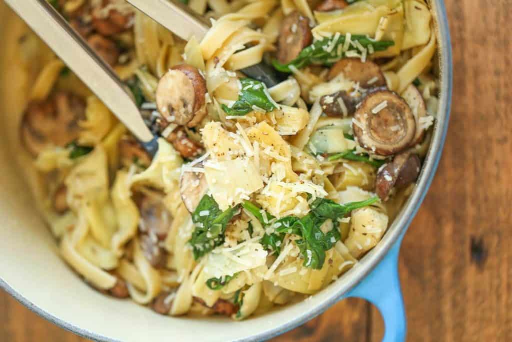 One Pot Mushroom Spinach Artichoke Pasta Goodtaste with Tanji