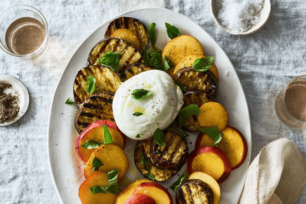 Grilled Eggplant and Peach Caprese Salad