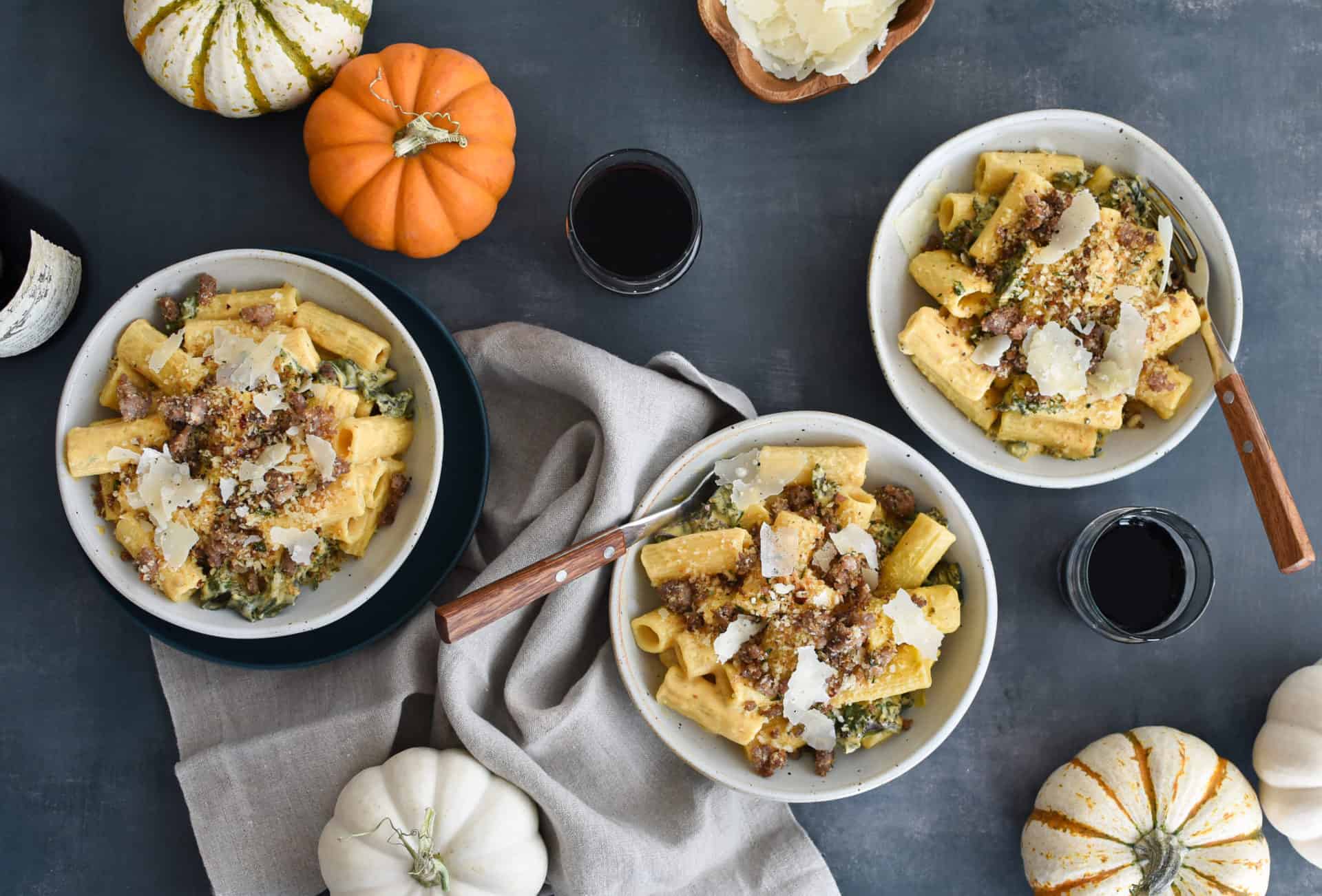 Creamy Pumpkin Pasta with Kale and Sausage Breadcrumbs-image