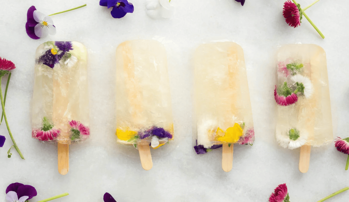 Champagne Popsicles with St. Germain and Edible Flowers