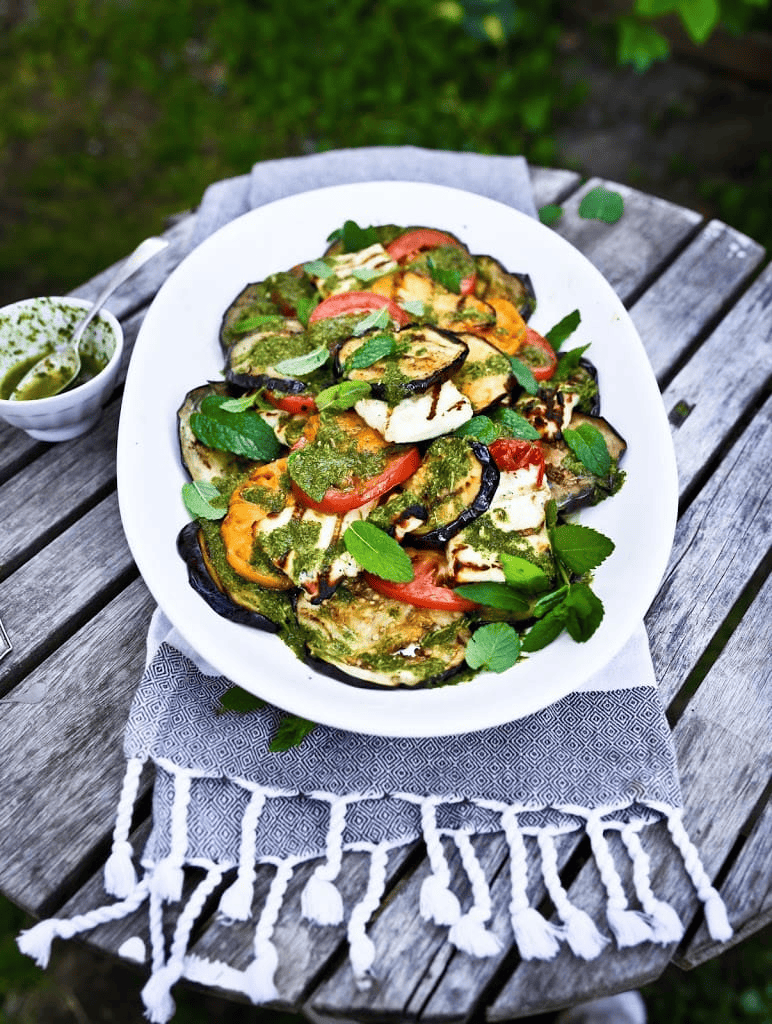Grilled Eggplant Salad With Halloumi and Tomatoes