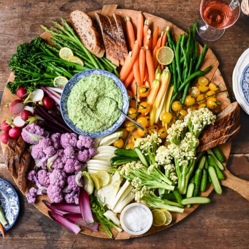 Vegetable Board with Lemony Spring Pea Dip - Goodtaste with Tanji