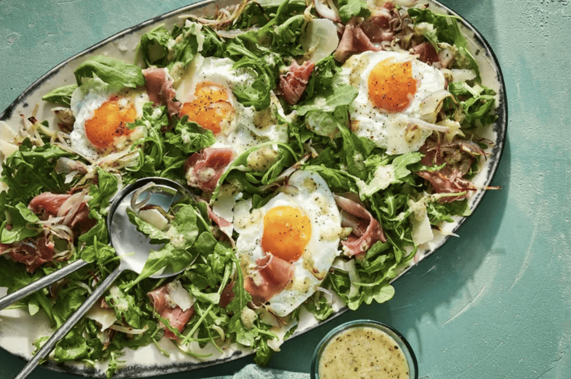 Charred Shallot and Arugula Salad with Sunny Side Up Eggs