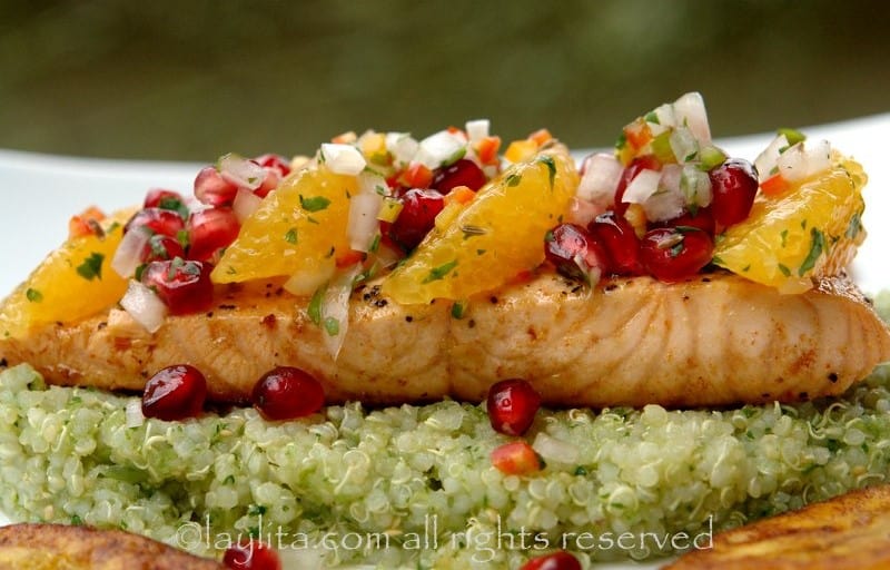 Salmon with Pomegranate and Orange Salsa