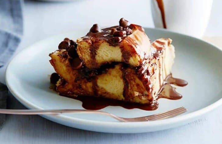 Challah Bread Pudding with Chocolate and Raisins