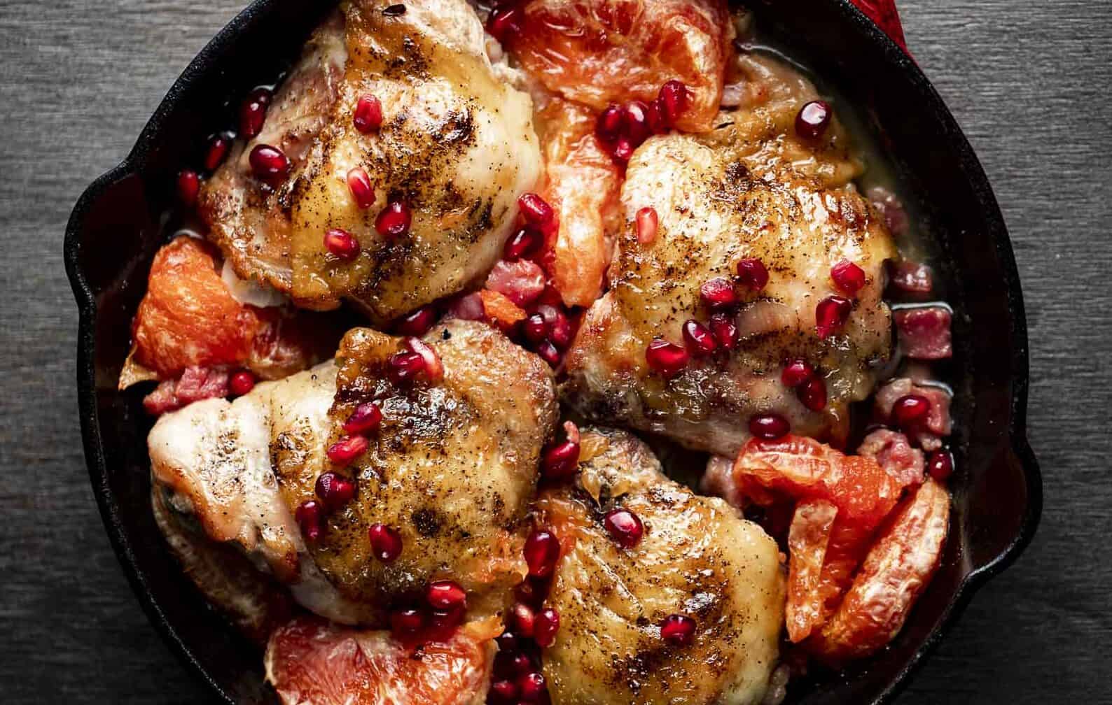 pan roasted grapefruit chicken thighs