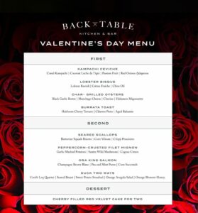 Back Table Kitchen & Bar Valentine's Day Menu