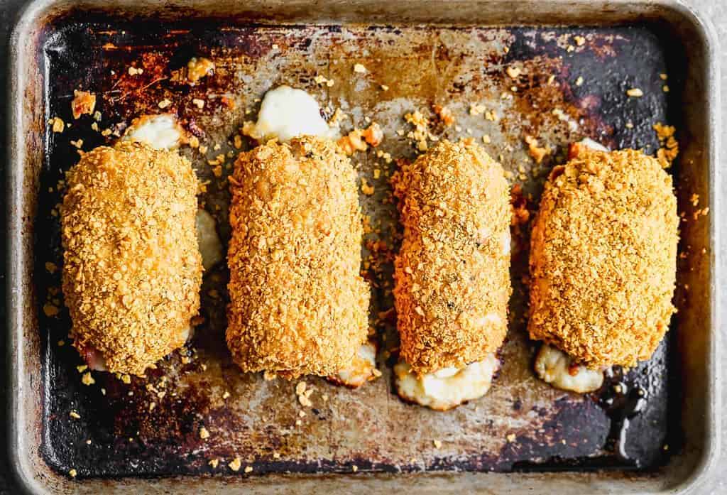 Corn flake crusted chicken cordon bleu