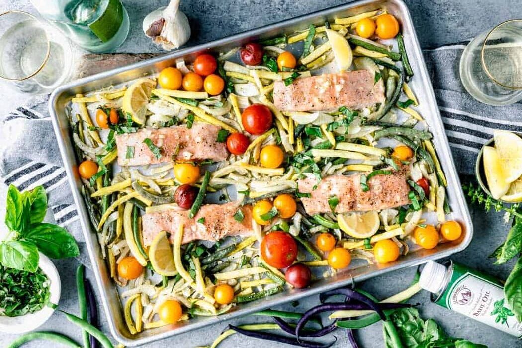 roasted salmon sheet pan dinner