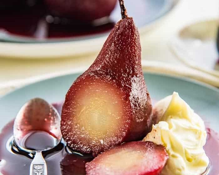 082724 red wine poached pears