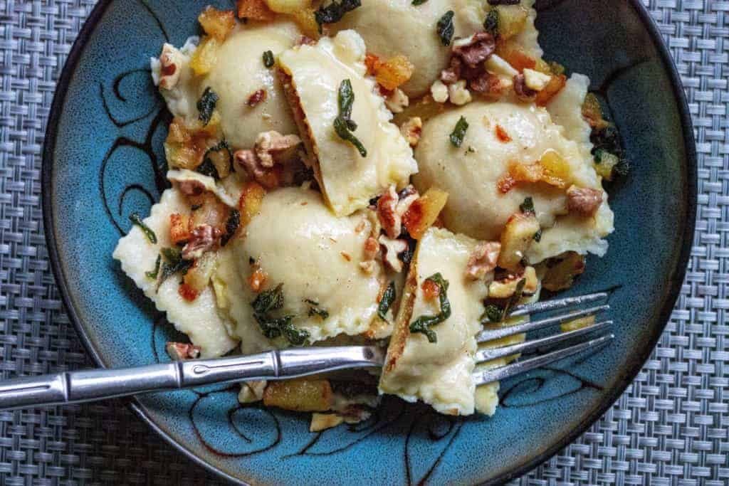 101724 pumpkin ravioli with apple sage butter sauce