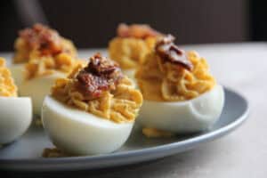 bacon praline deviled eggs