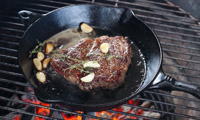 cast iron steak on the grill cast iron steak on the grill