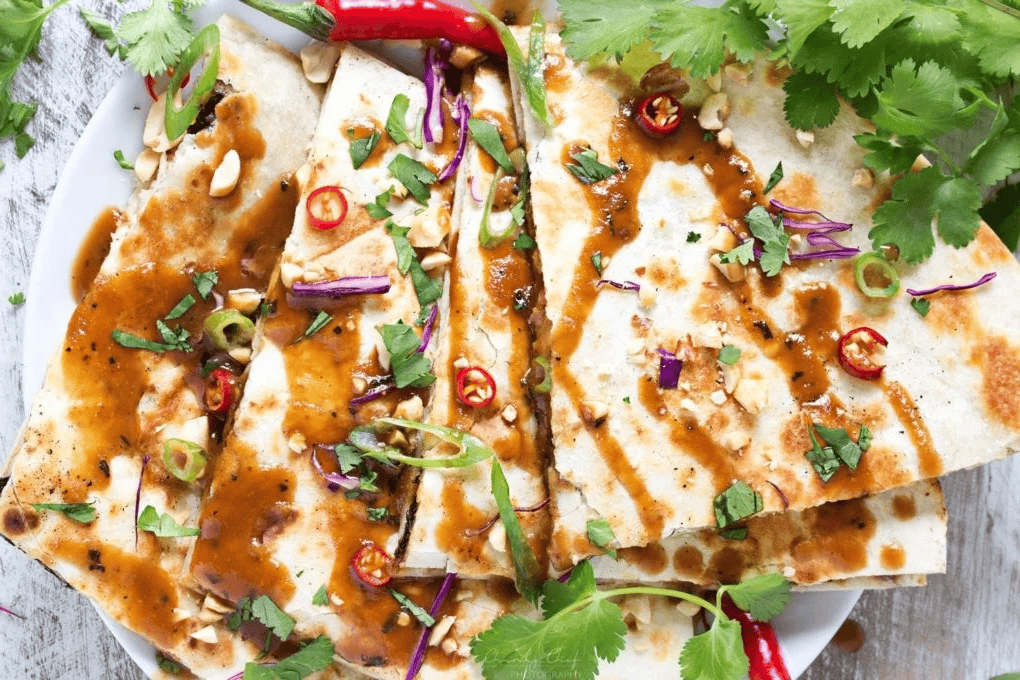 thai peanut chicken quesadillas