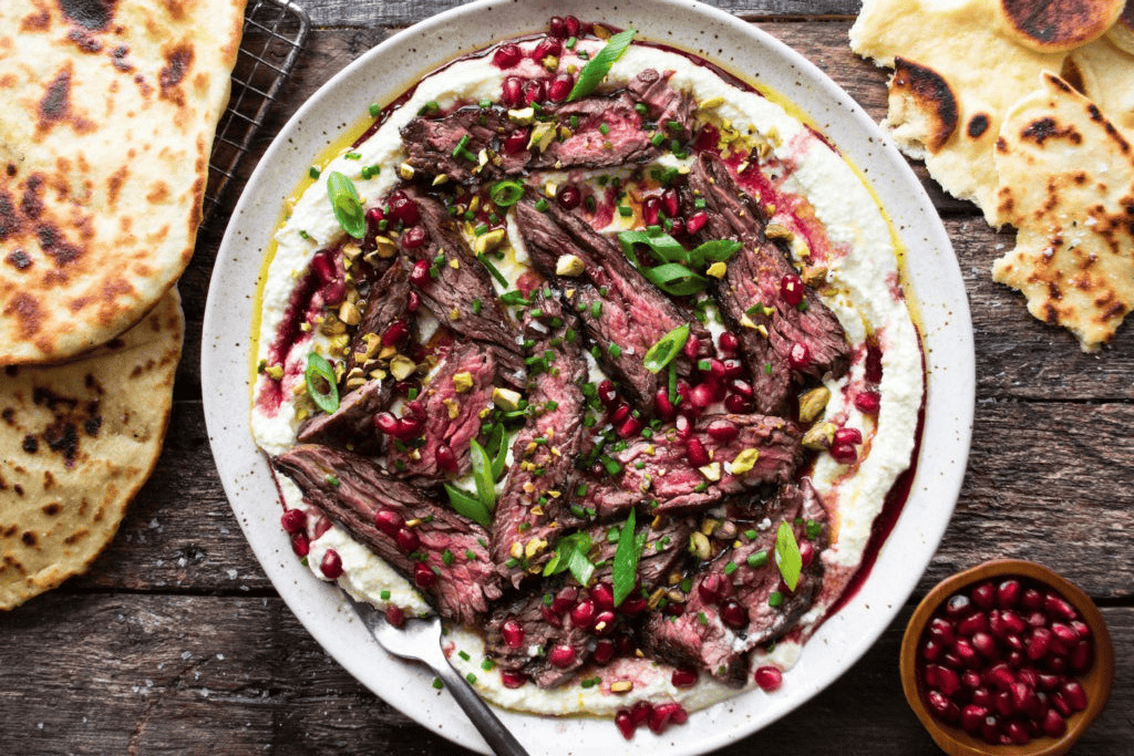skirt steak with pomegranates