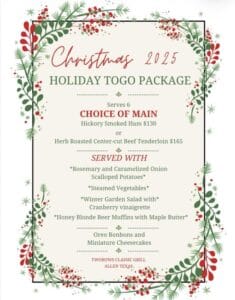 two rows christmas to go menu