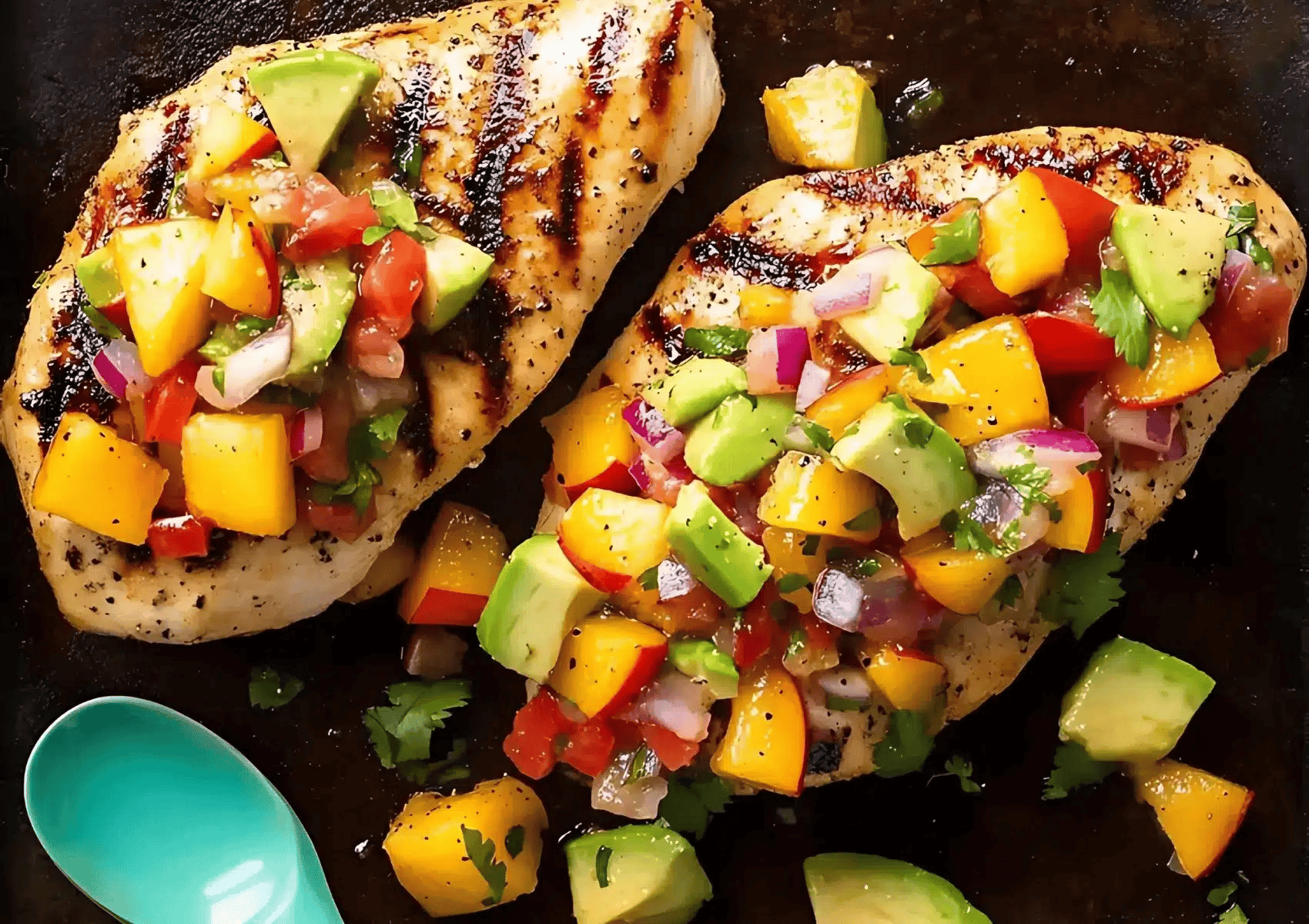 chicken with peach and avocado salsa