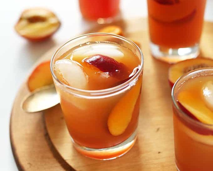 perfect sweet peached iced tea perfect for summer and pool days.